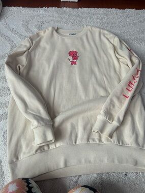 Cream Crewneck Sweatshirt with Devil Graphic
